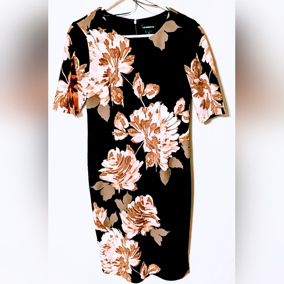 Liz Claiborne, Black Floral, Midi, Sheath Dress, Size 8, Pristine Condition - Picture 10 of 11